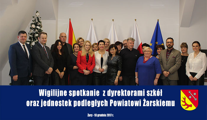 Ilustracja do informacji: Wigilijne spotkanie z dyrektorami szkół oraz jednostek podległych Powiatowi Żarskiemu