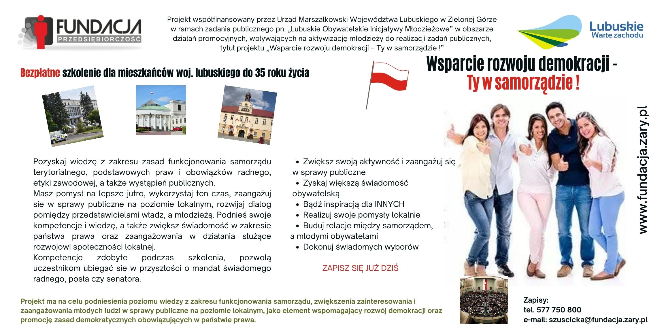 Ilustracja do informacji: Bezpłatne szkolenie dla mieszkańców województwa lubuskiego „Wsparcie rozwoju demokracji – Ty w samorządzie!”